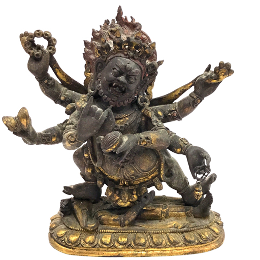 チベット仏教 マハーカーラ像 全高約18cm 置物 インテリア雑貨